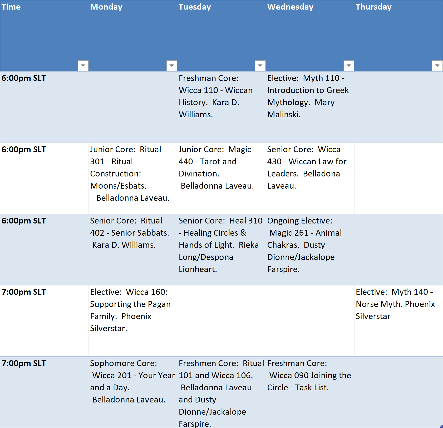 WSTS Fall Schedule