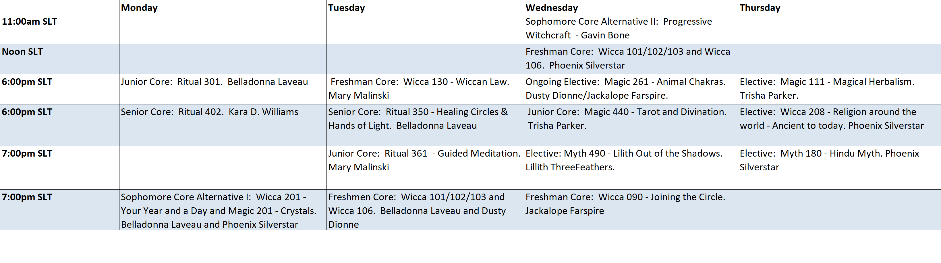 Updated schedule for Winter session 2018