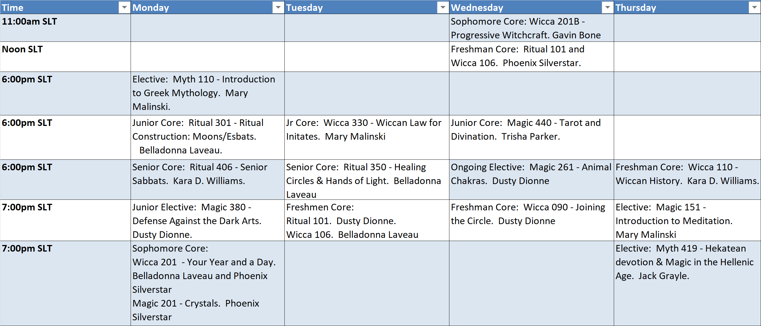 Spring 2018 schedule - updated