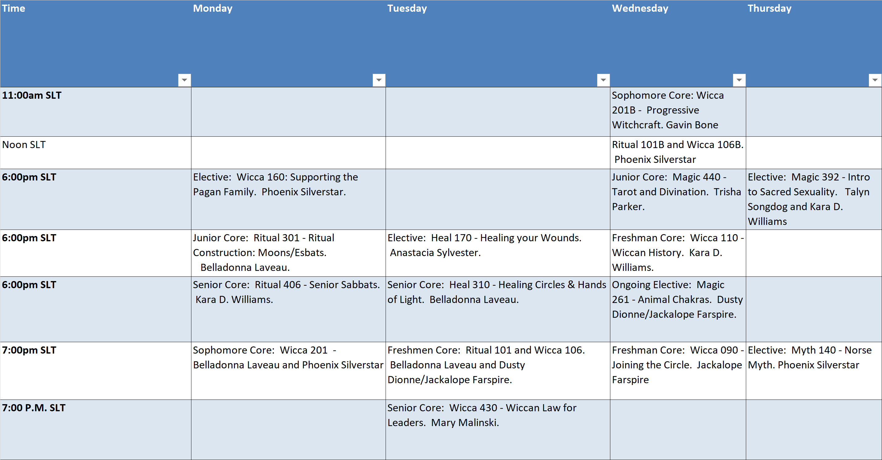 Fall Schedule