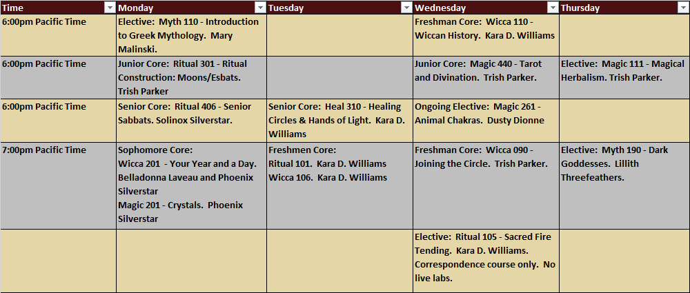 Spring 2021 WSTS Class Schedule