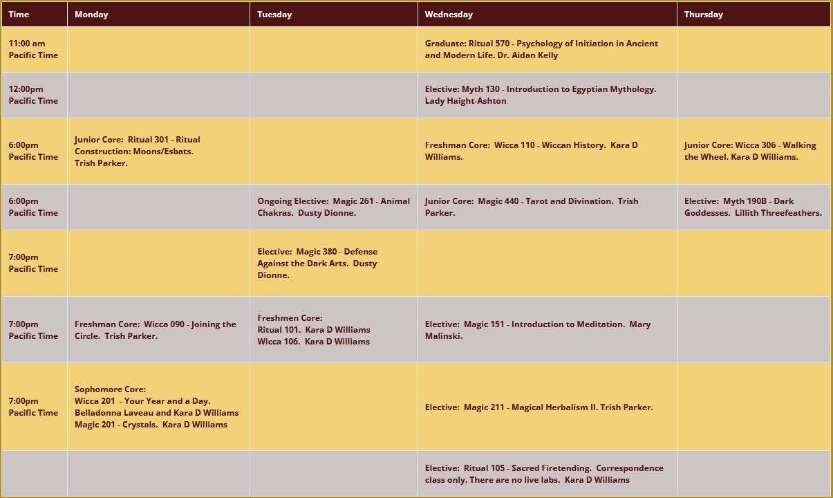 schedule for fall session.